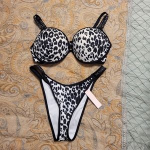 Victoria's Secret Snow Leopard 36DD Push Up Brazilian Medium Swim Suit Bikini